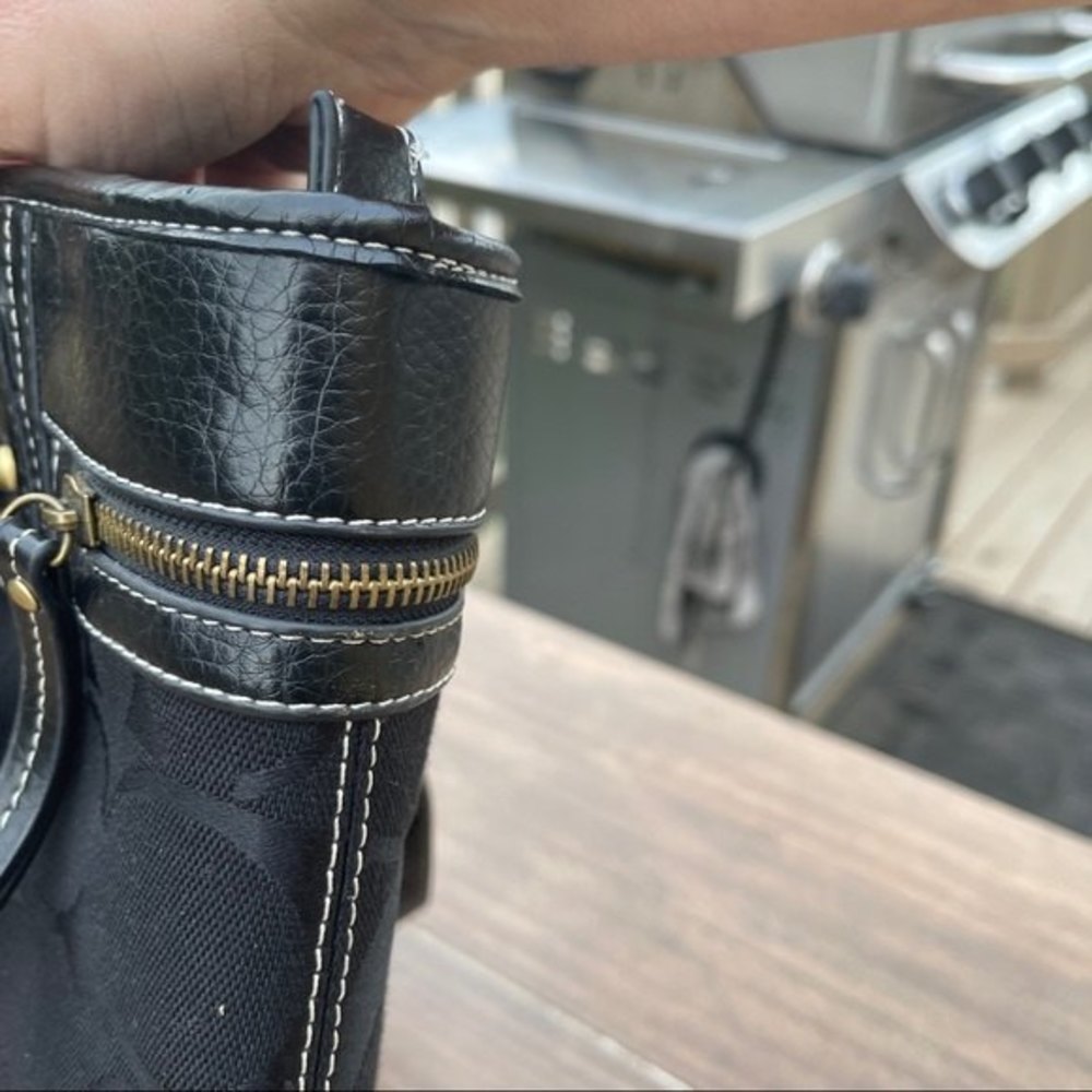 COACH Black Signature Tote with Multi Colored Striped lining - Picture 5 of 9